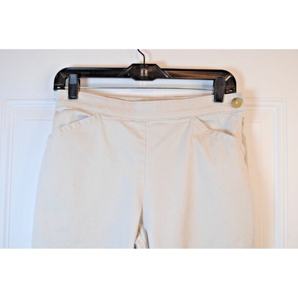 LL Bean Beige/Bone Khakis Side Button Zip Wide Straight Leg Trousers Sz 8P - Picture 2 of 5